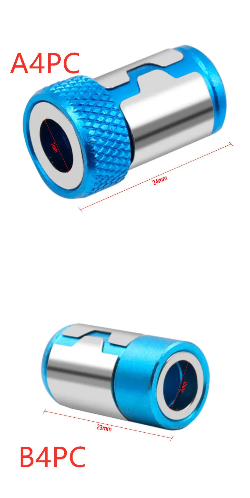 Light blue magnetic screwdriver bit with slotted head and high-carbon steel construction