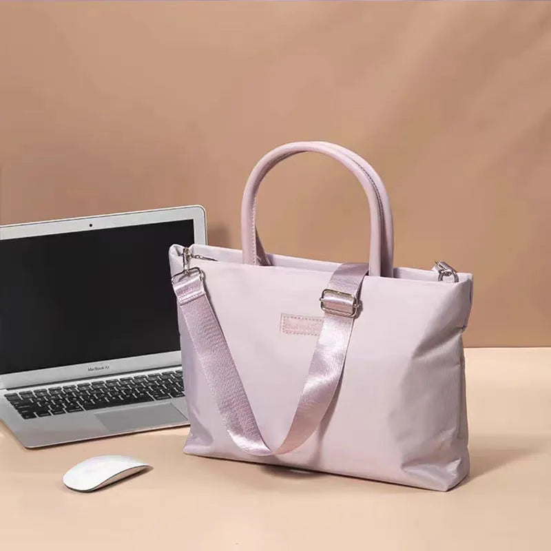 Solid colour lightweight Oxford cloth women's laptop bag in beige for 14 inch laptops