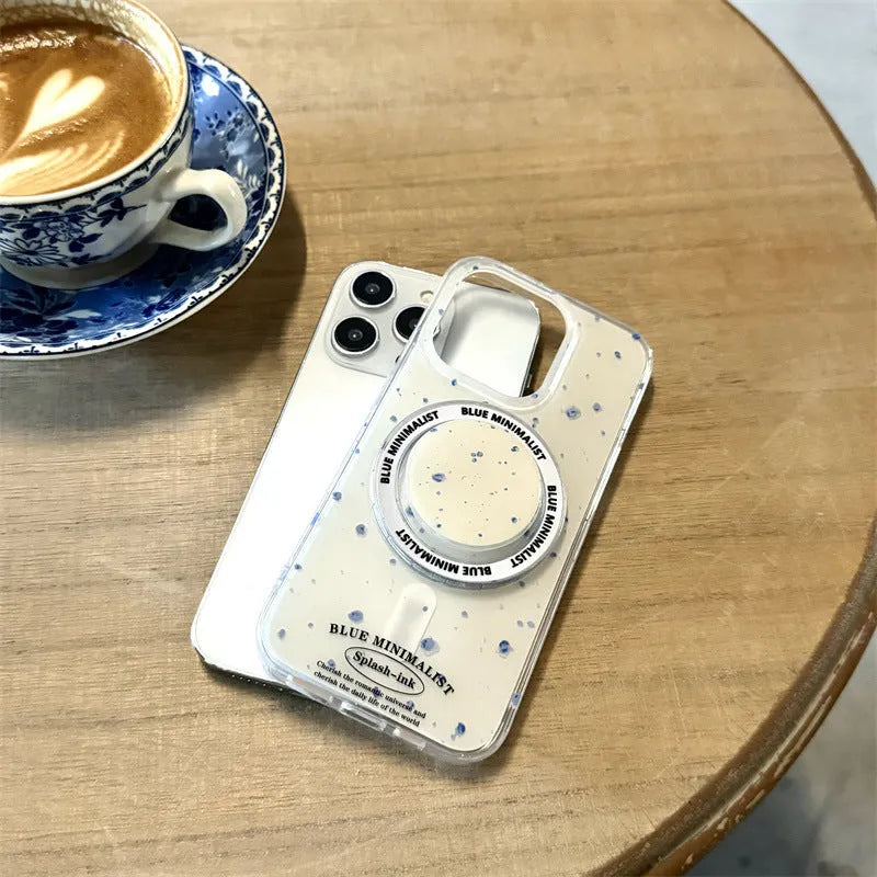 Beige background blue splash ink magnetic TPU phone case for Apple iPhone 12-15 series back cover