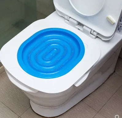 Blue cat toilet trainer with two blue training trays on a white toilet seat, 42x42x3.5cm ABS material