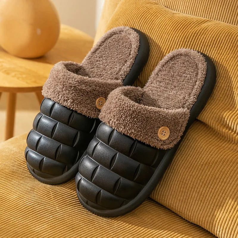 Women's EVA detachable slippers with plush lining in pink, green, yellow, white, grey, or black.