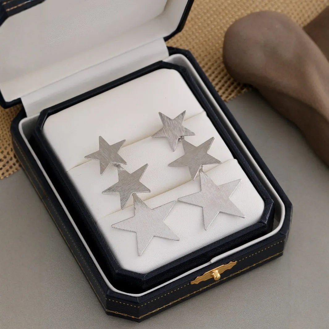 Fashionable slimming pentagram earrings with silver-tone metal alloy finish for women