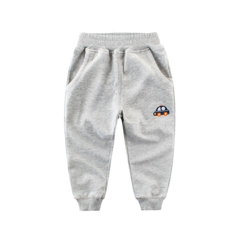 Children's Korean-style sweatpants in blue with cartoon pattern, soft fabric, for boys aged 3-8 years