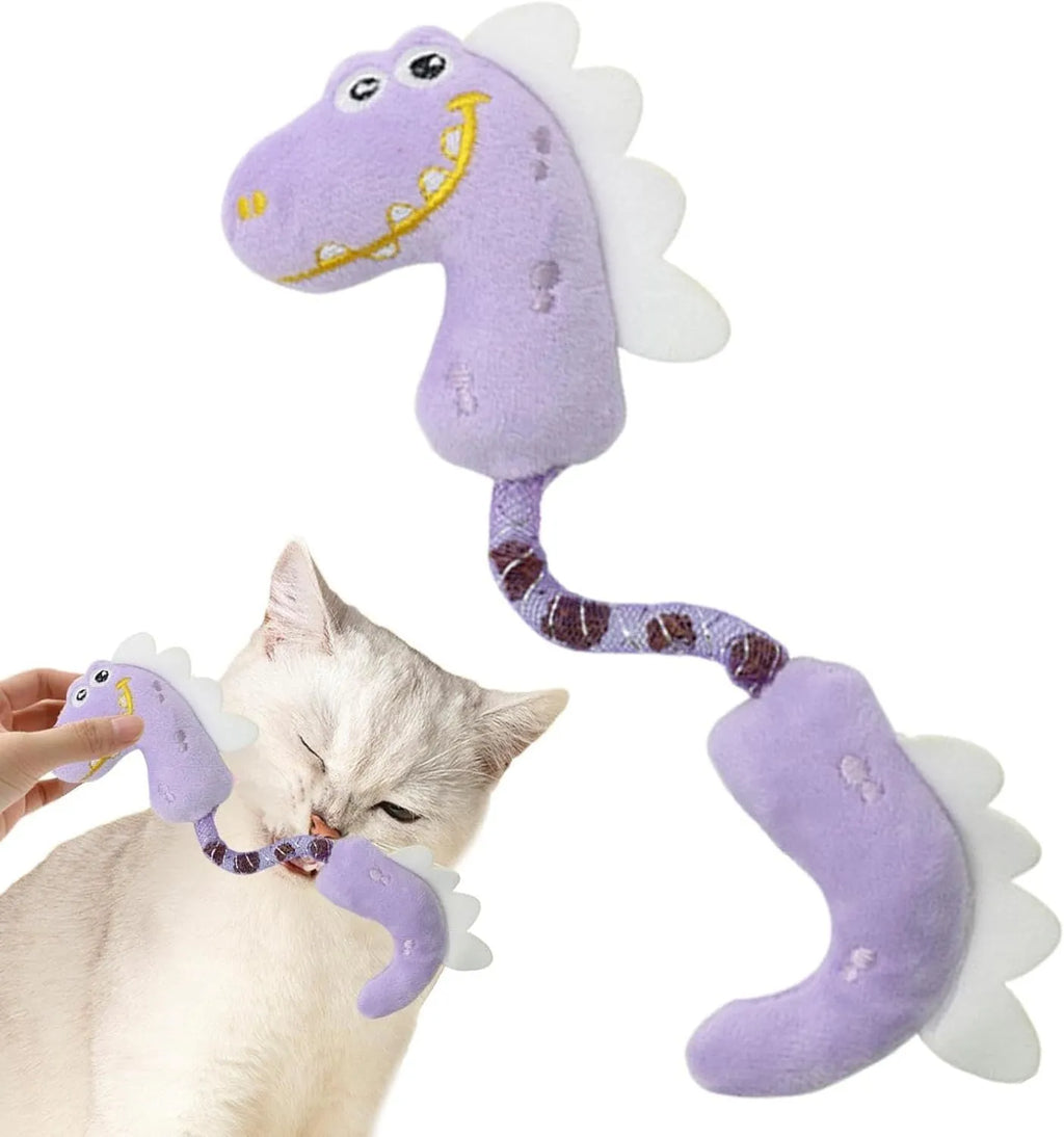 Bundle of four cat toys including rope toys, springs, kicker toys, and plush chew toys in pink, purple, or yellow colours