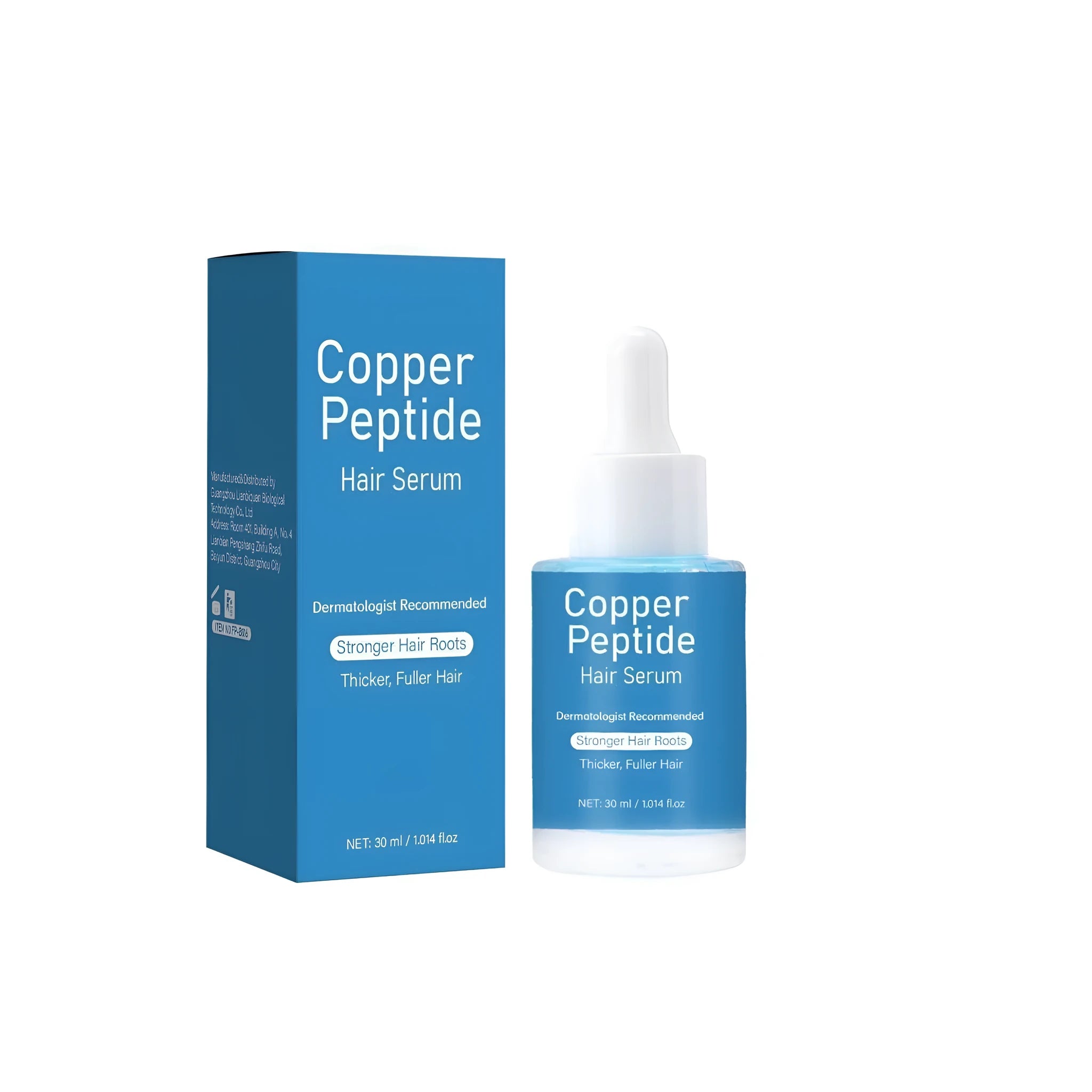 FP-B016 copper peptide hair oil bottle with pump dispenser, 30ml capacity, 38.5mm square