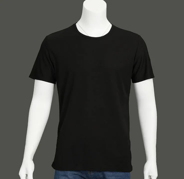 Quick-drying waterproof anti-fouling plain round neck short sleeve T-shirt in white, black, blue for unisex active wear