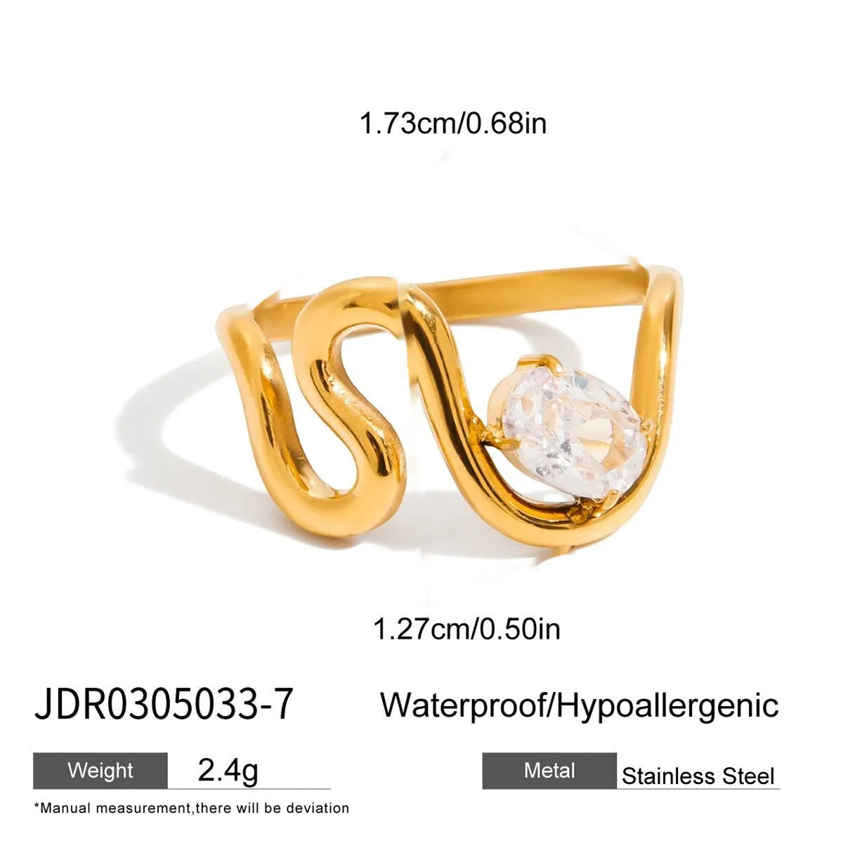 Geometric zircon ring with titanium steel non-fading finish in European/American style