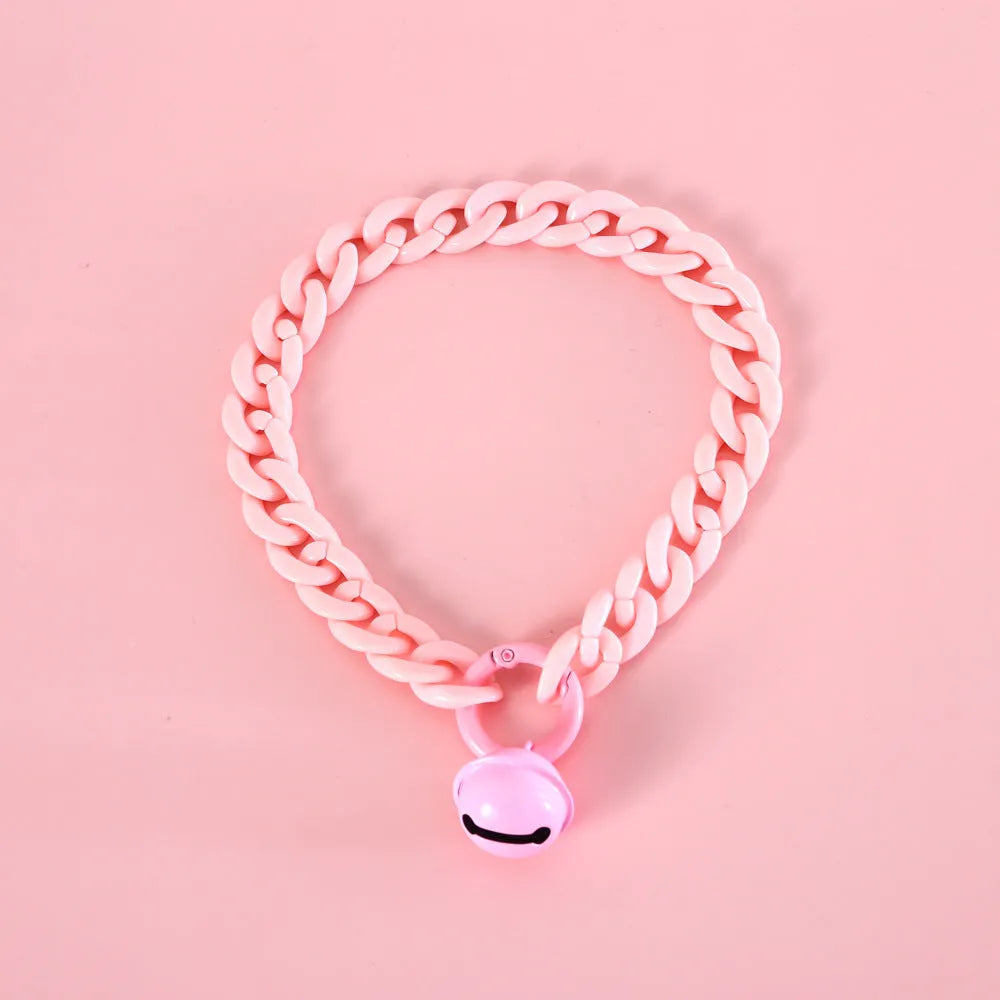 Plastic pet collar in macaron candy colours with chain detailing in blue, pink and mixed options