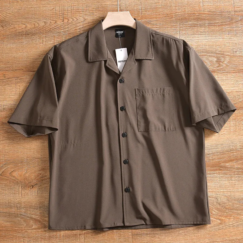 Men's loose short sleeve summer shirt in pure cotton polyester blend with Japanese fresh style