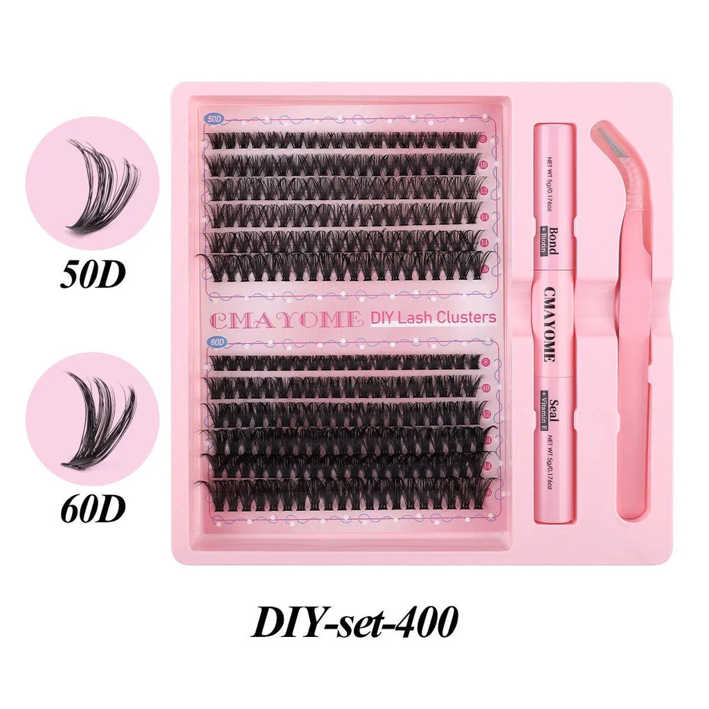 DIY single cluster false eyelashes natural thick mixed split type artificial fibre set in 15.5cm packaging