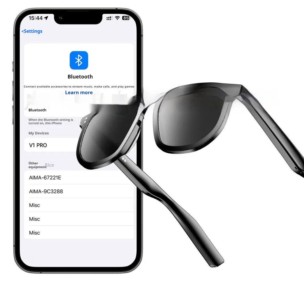 Black smart glasses with Bluetooth audio and UV protection lenses