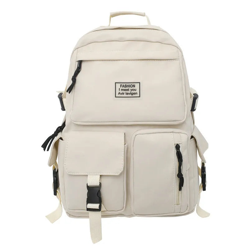 Black nylon student backpack showing laptop compartment and three-dimensional pockets