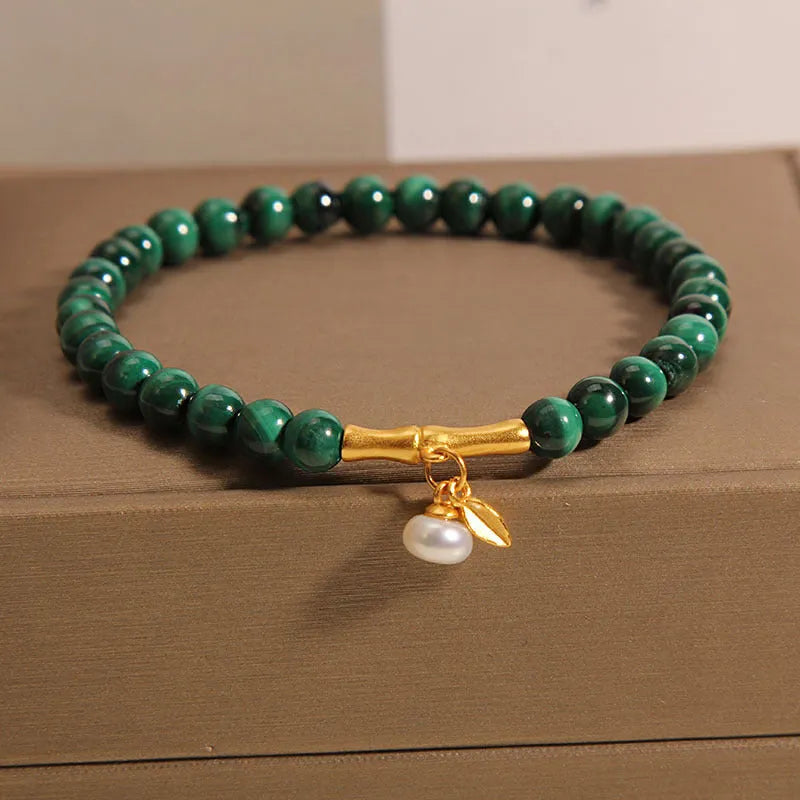 White crystal lucky bamboo bracelet with adjustable fit for women.