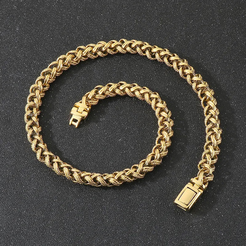 Men's antique silver titanium steel keel chain necklace with large hemp flower links