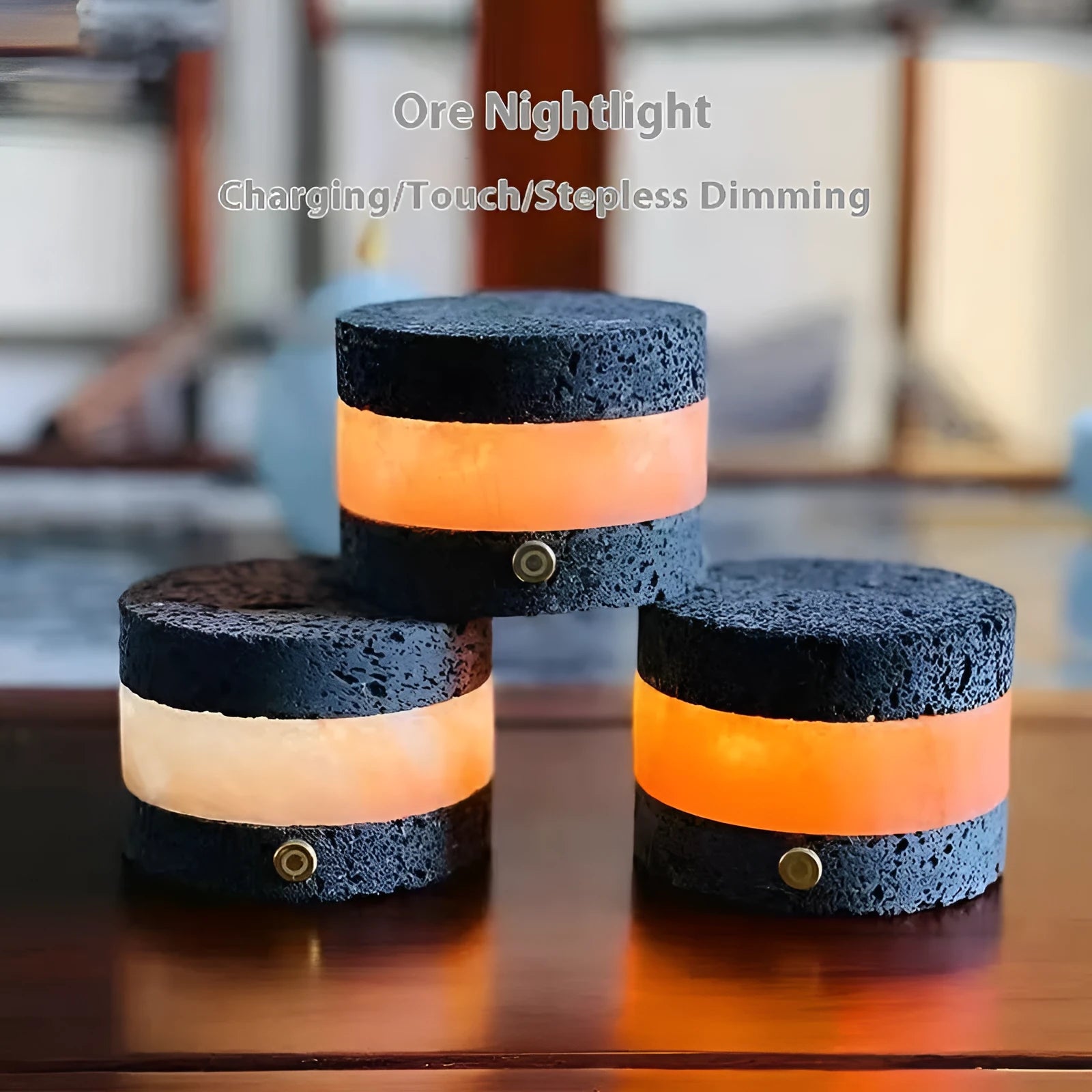 Orange volcanic rock USB night lamp with dimming touch control and essential oil tray