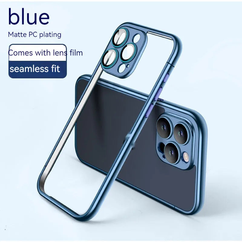 Matte plating frame phone case for Apple iPhone in Titanium Gray with glass lens protector