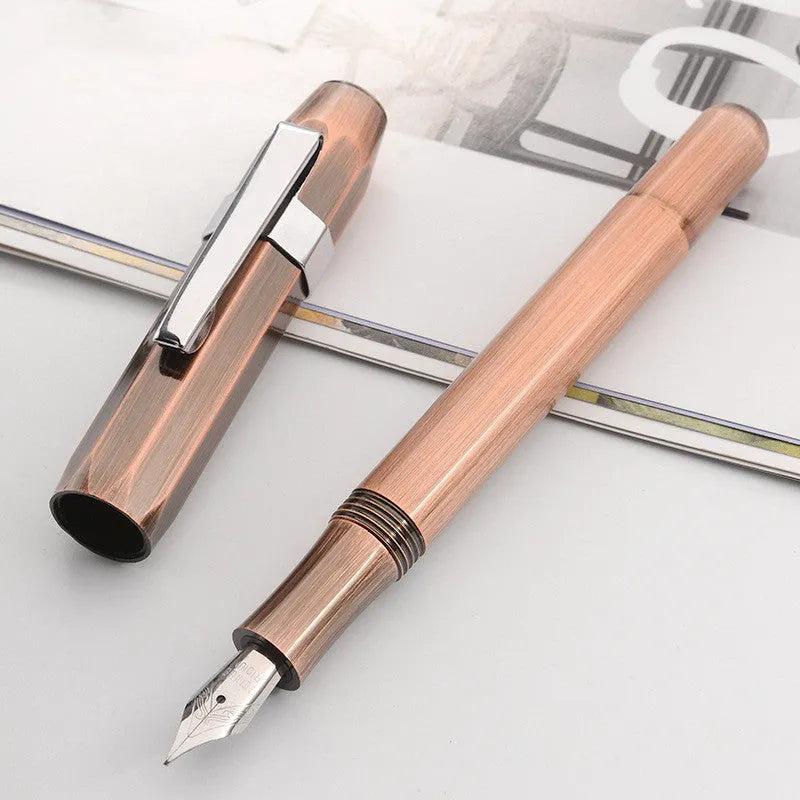 Vintage octagonal metal fountain pen in copper finish with stainless steel nib and gift box