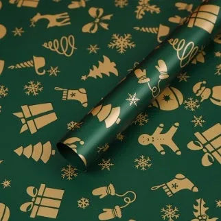 Christmas Kraft paper gift wrap with cartoon ink print, red and green patterns, 50x70cm sheet