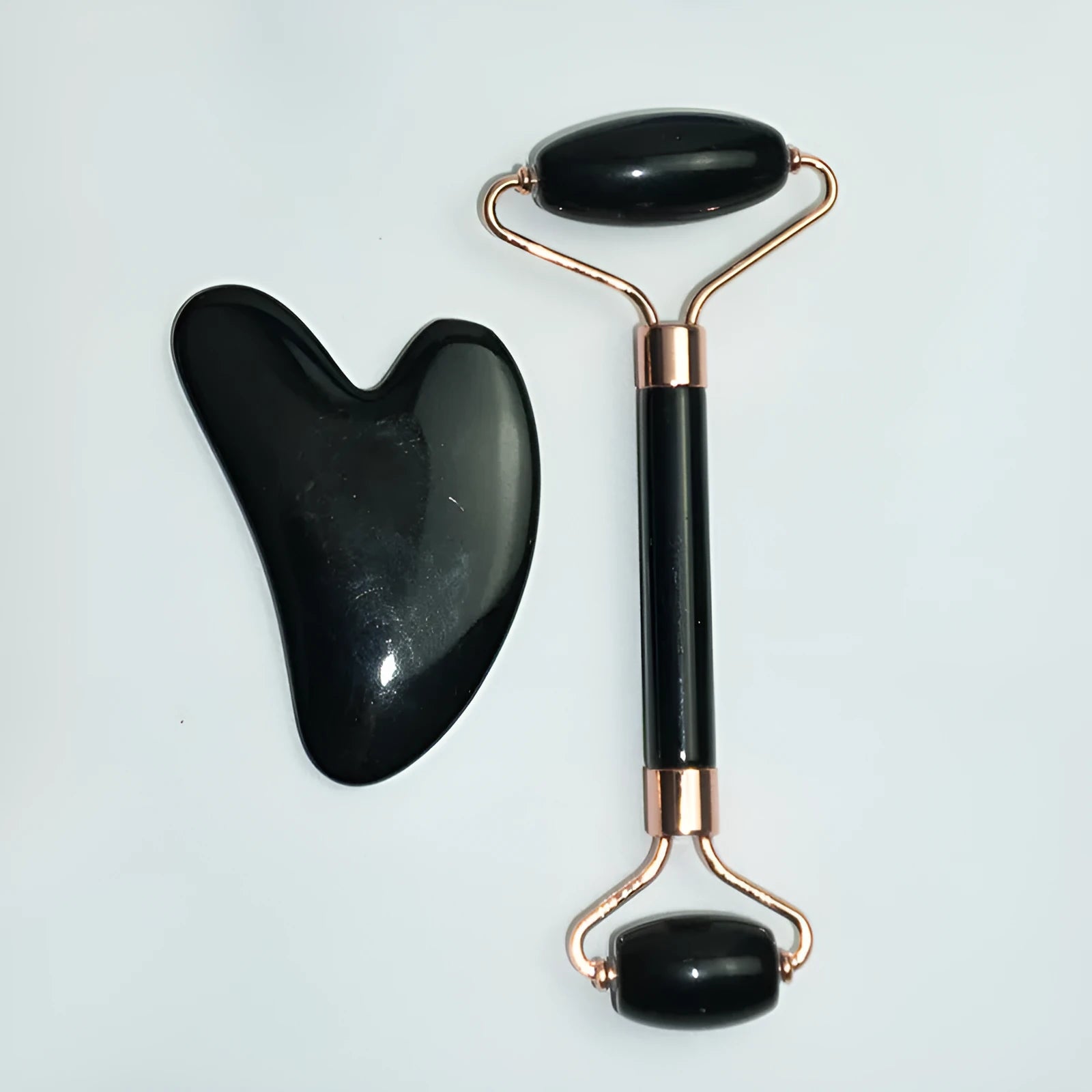 Stainless steel facial massage tool set with heart-shaped eye board and dual-head roller