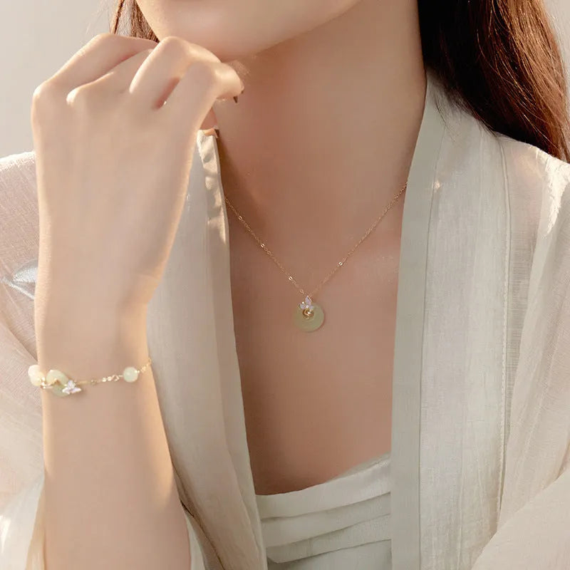 925 silver orchid necklace with peace buckle clasp and O-ring chain