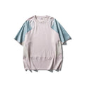 Men's loose blue patchwork sports t-shirt with short raglan sleeves on a mannequin