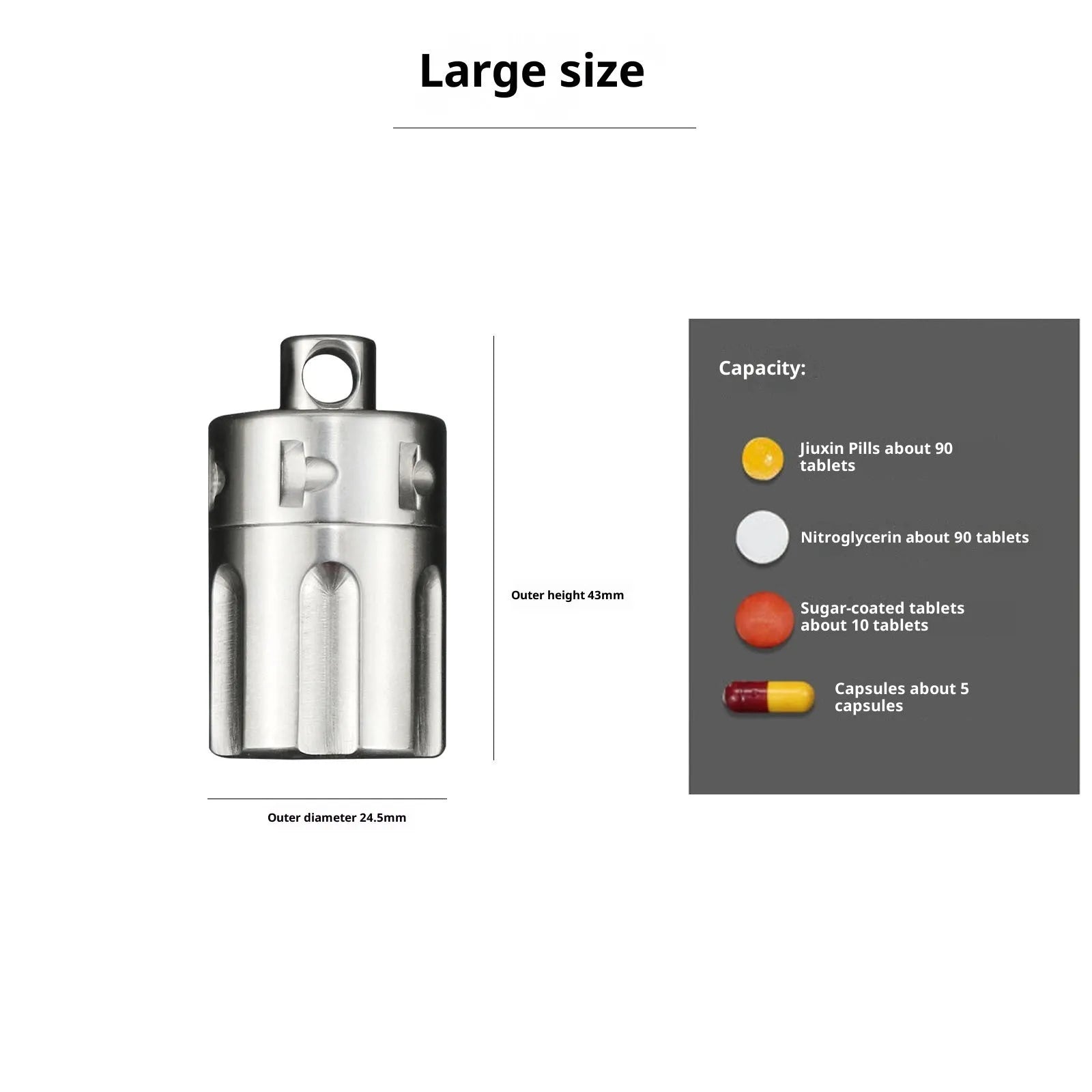 Pure titanium waterproof compartment storage tank with five T10 size options on a white background