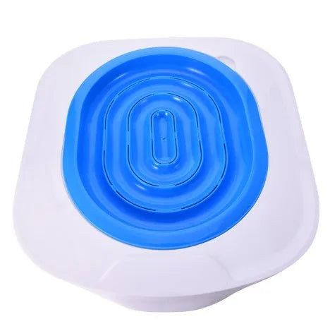 Blue cat toilet trainer with two blue training trays on a white toilet seat, 42x42x3.5cm ABS material