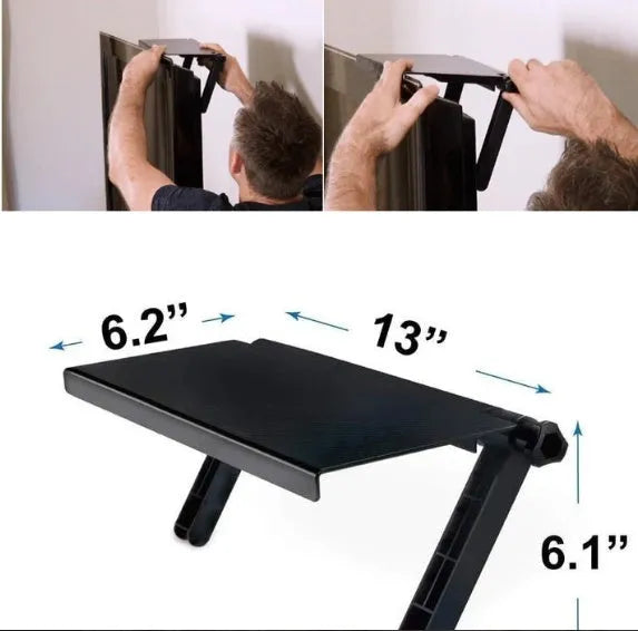Adjustable black screen top shelf compatible with Apple TV and Roku, 13-inch size, on a computer monitor