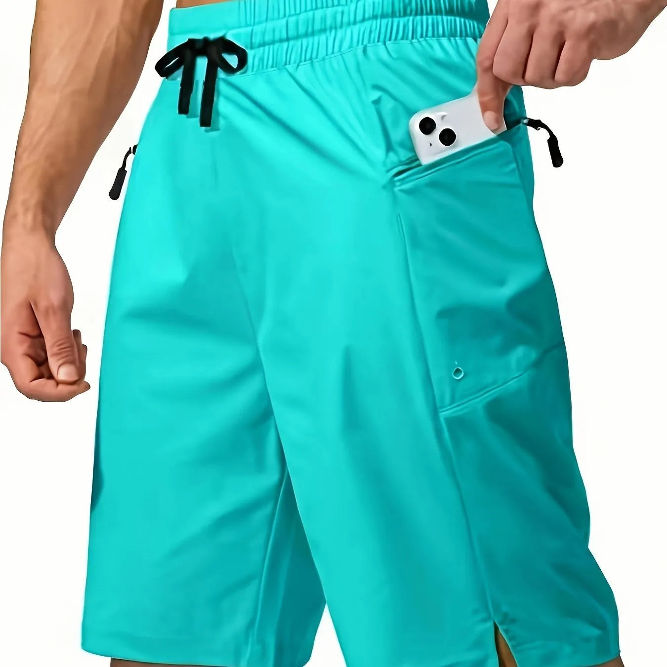 Men's solid colour quick-drying beach shorts with straight-leg design