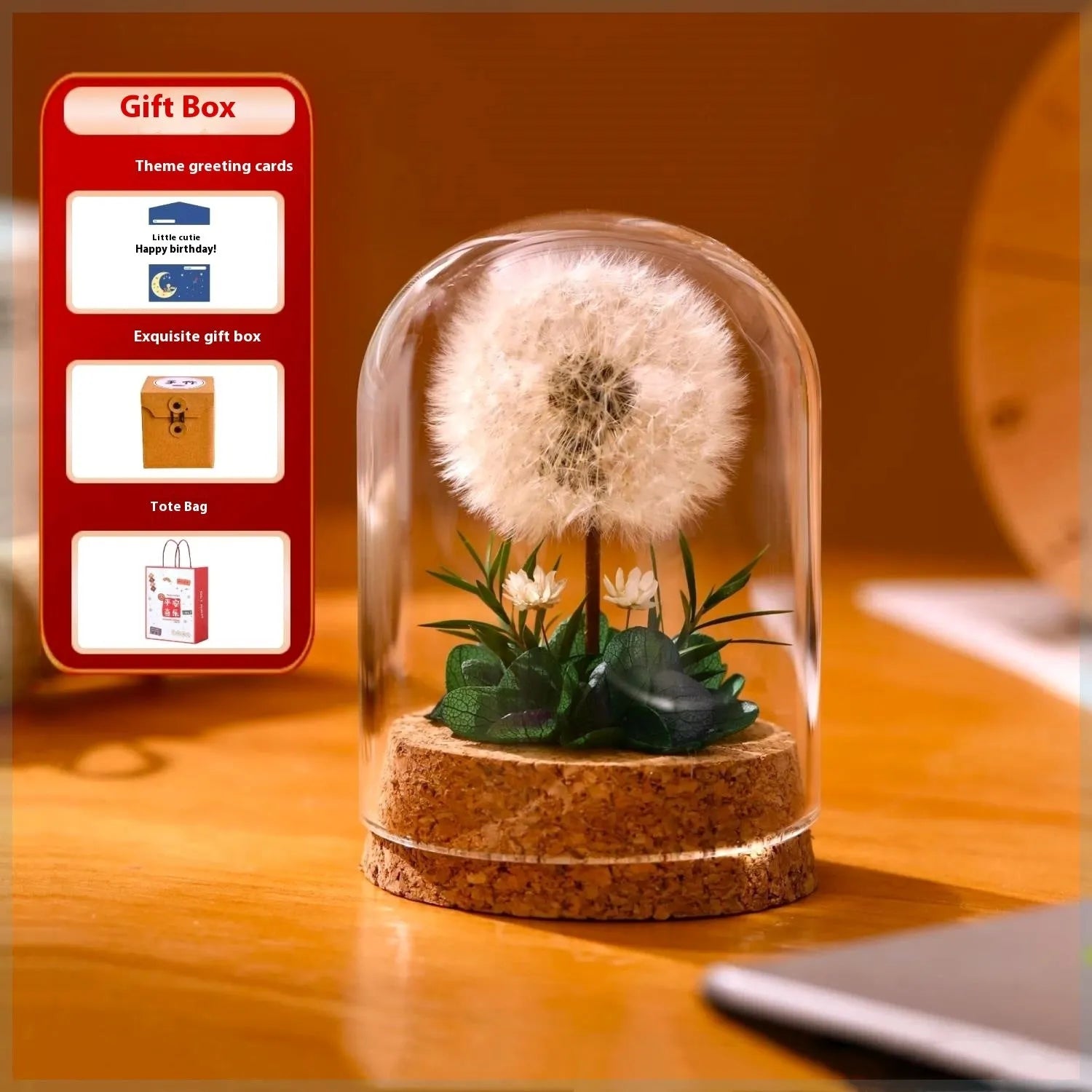 Glass dandelion-shaped night light ornament with colour gradient options