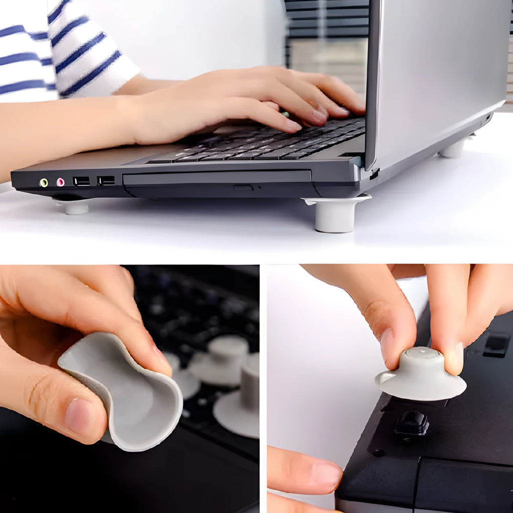 Grey laptop cooling pad set with large and small durable plastic pads for notebook temperature reduction