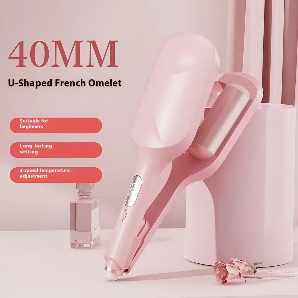 40mm large egg roll deep U LCD hair curler in light purple with wired power cable