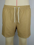 Men's striped beach shorts in navy blue, made from polyester fibre with a straight leg opening.