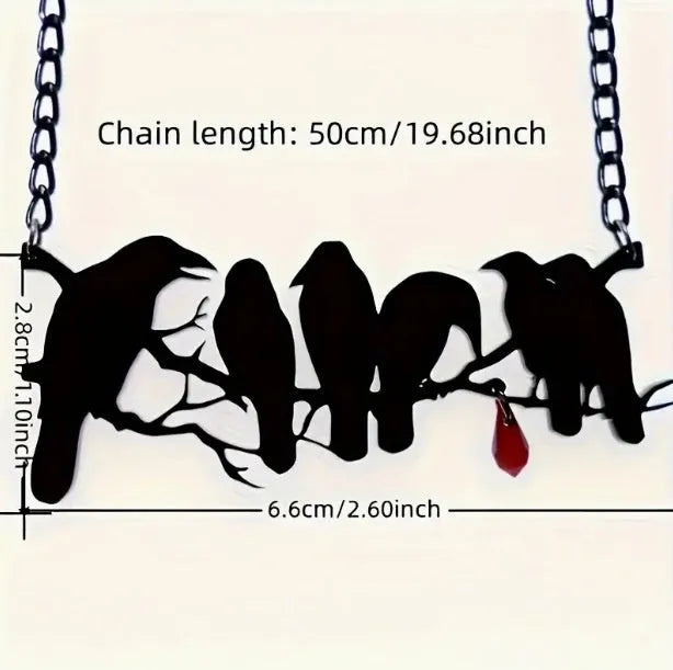 Black gothic crow necklace with detailed bird pendant on cross chain for women