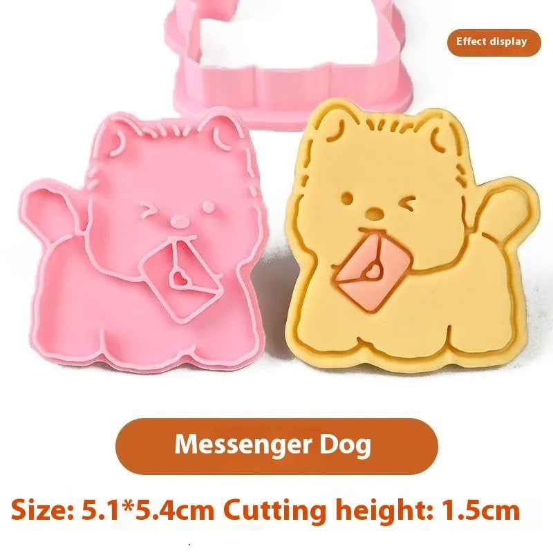 Three-dimensional plastic pet biscuit mould with cartoon puppy designs