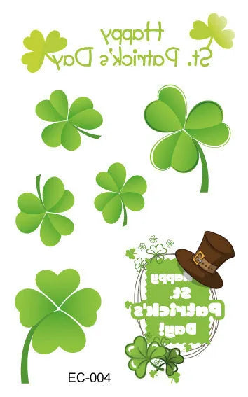 St Patrick's Day shamrock tattoo sticker paper measuring 120 × 75mm for water transfer face application