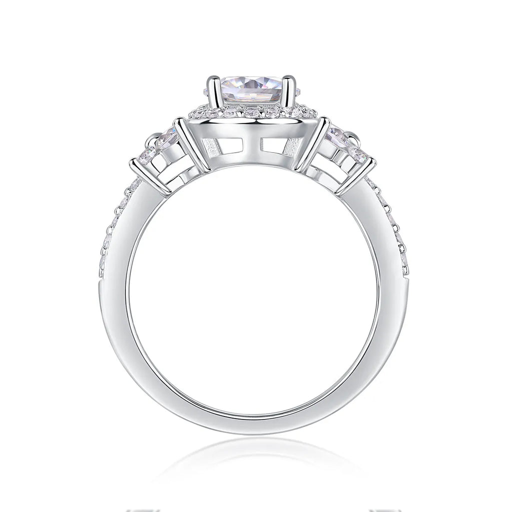 Wedding ring set with 1-carat moissanite in S925 silver platinum-plated ring on gift box