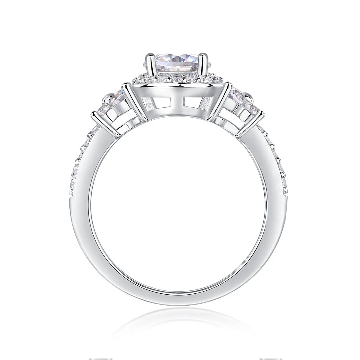 Wedding ring set with 1-carat moissanite in S925 silver platinum-plated ring on gift box
