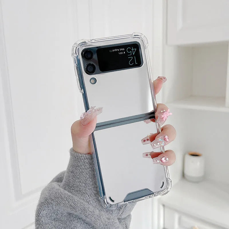 Samsung Z Flip transparent foldable mirror phone case in gold with TPU PC drop-resistant back cover