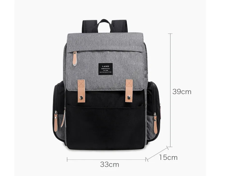 LAND large capacity oxford cloth nappy backpack with changing mat in grey colour