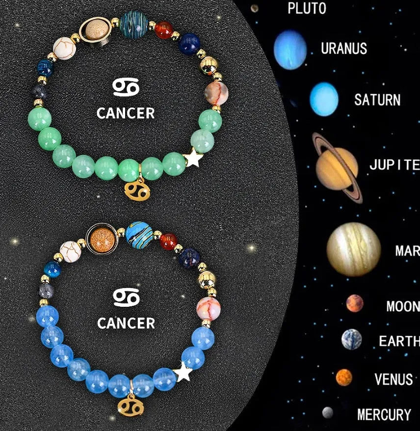 Natural stone beaded zodiac bracelets showing twelve animal signs on elastic cord