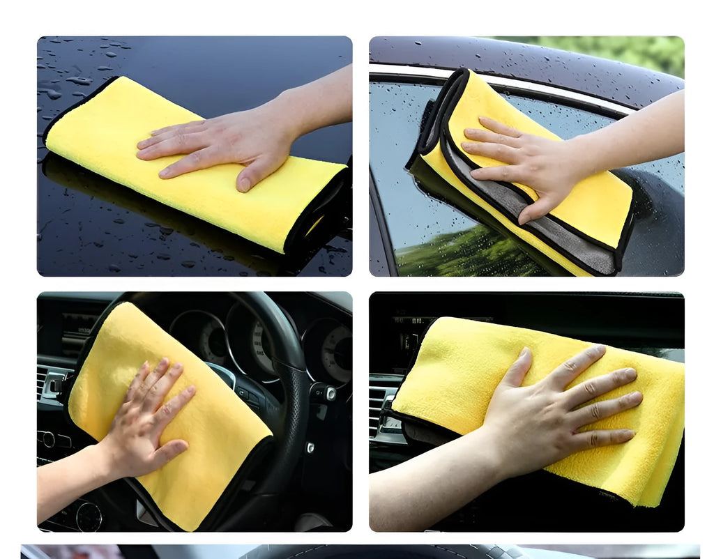 Thickened double-sided microfiber car wash towel in front bright yellow and back gray, 30x30cm