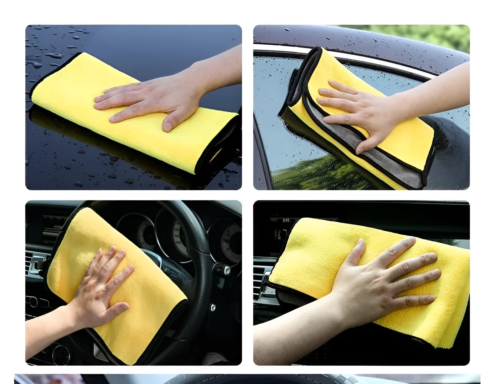 Thickened double-sided microfiber car wash towel in front bright yellow and back gray, 30x30cm