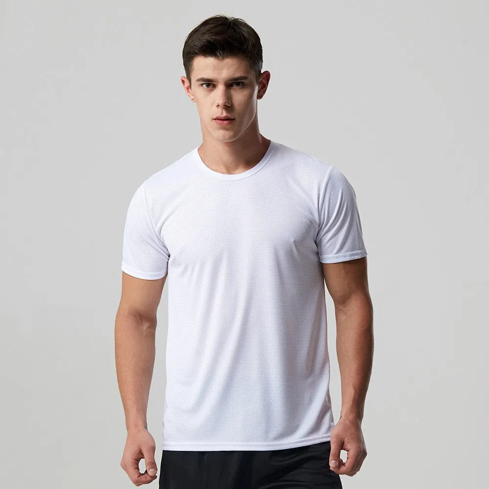 Men quick dry slim fit t-shirt in solid colour, round neck, short sleeves for running and gym training