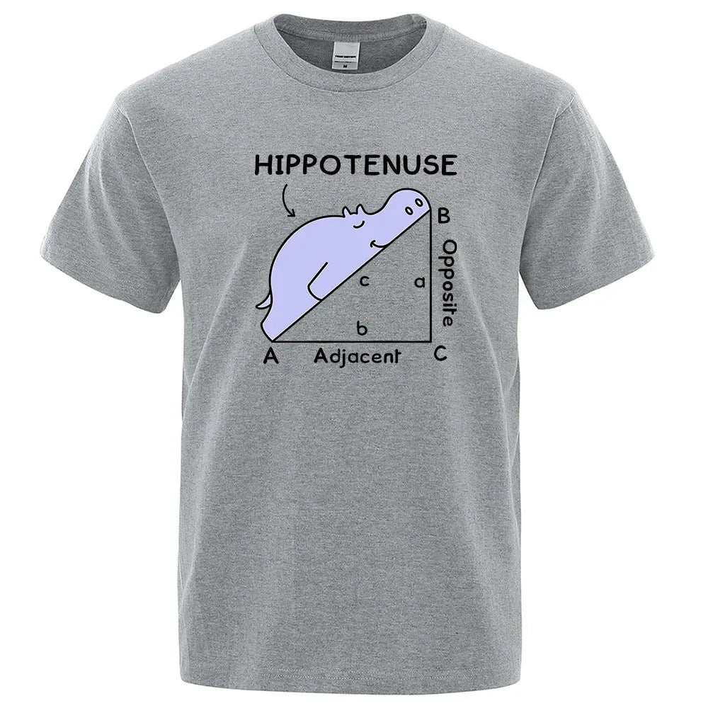 Loose fit cotton T-shirt with 'Hippotenuse Opposite Adjacent' funny text print, shown in Army Green colour.