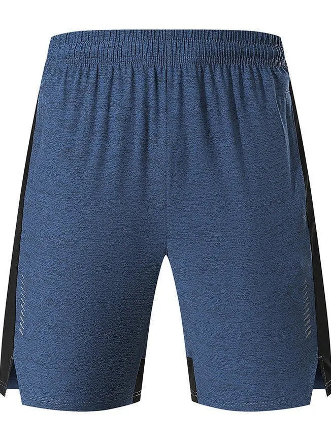 Men's forest green spandex five-point casual shorts with a mid waist on a hanger.