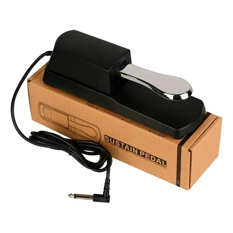 Black universal single leg sustain pedal for electronic keyboards with 6.35mm jack cable
