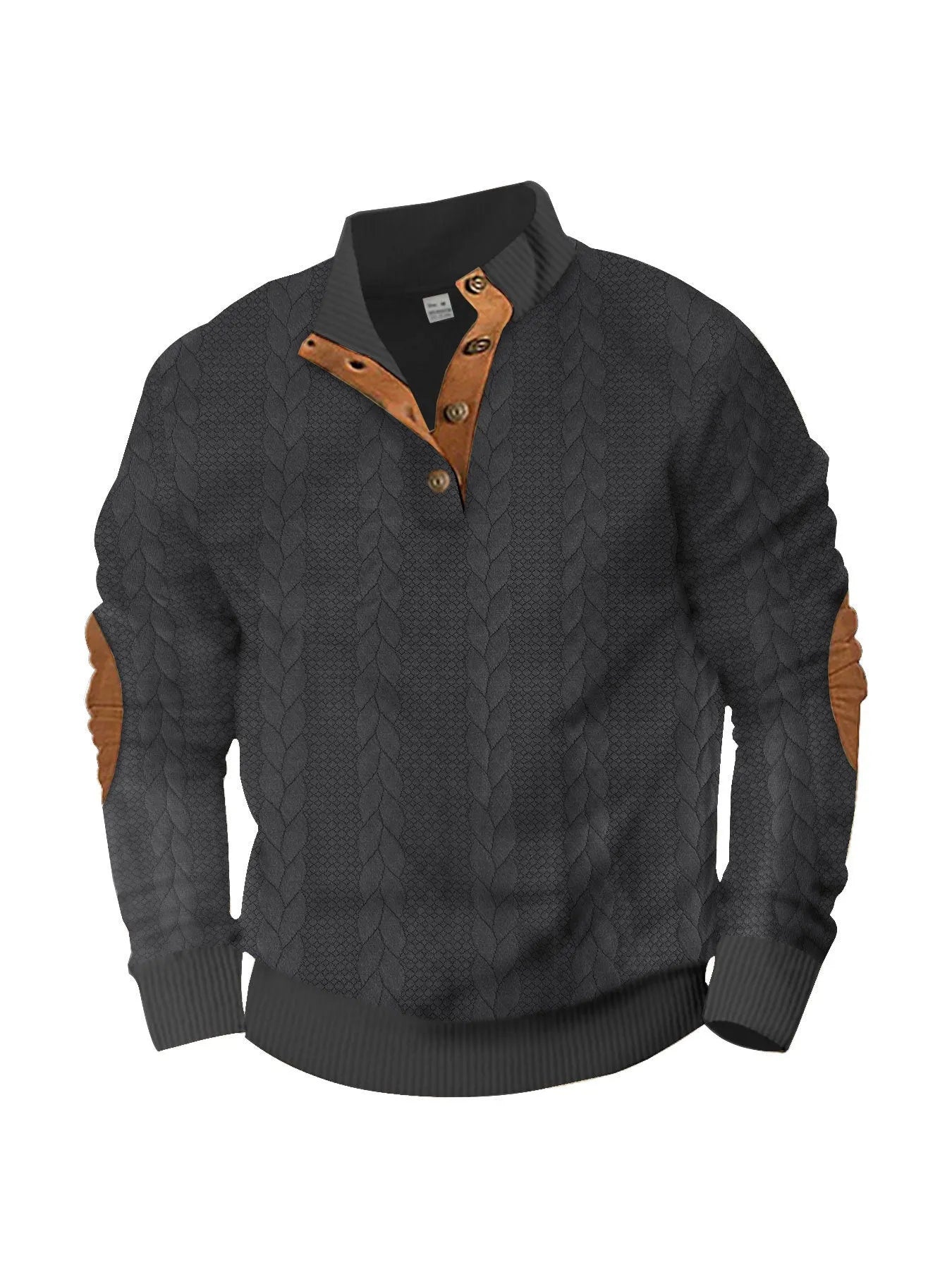 Fashion jacquard buckle long sleeve embroidered patch sweater in caramel colour