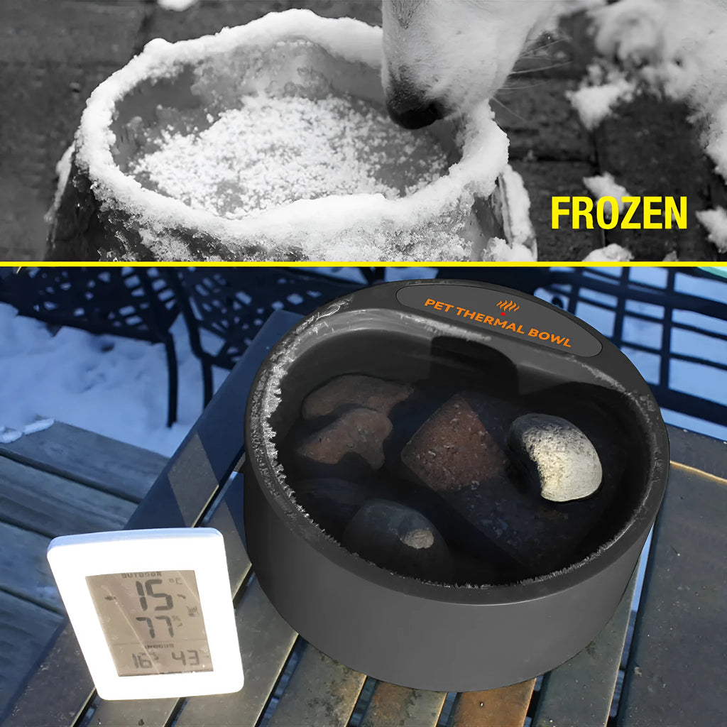 Black ABS plastic electric heating bowl for pets with 2.2 litre capacity.