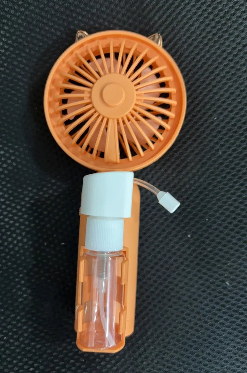 Personalised plastic USB desk fan in apricot colour with 20cm dimensions